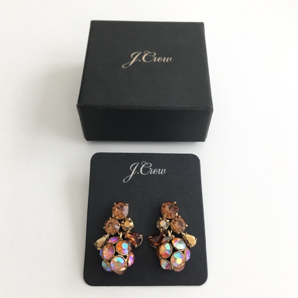 J.Crew Amber Rhinestone Earrings w/ Box